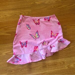 Sugar Thrillz Asymmetrical Pink Butterfly Mini Skirt